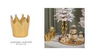 P/candela colore oro in resina.DIAM.11,5 H11,5CM