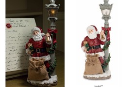 Babbo Natale lampione in poliresina e luci led.H46,5CM