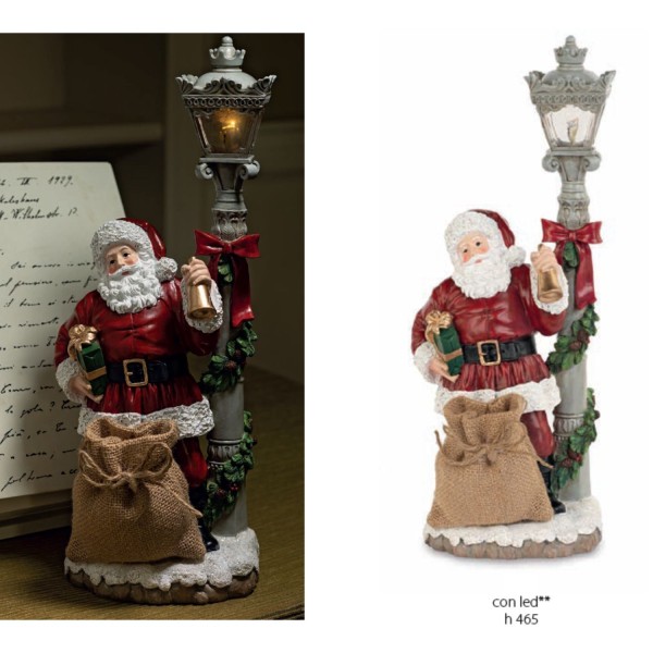 Babbo Natale lampione in poliresina e luci led.H46,5CM