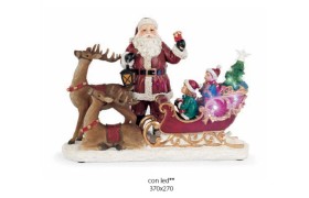 Babbo Natale slitta in poliresina e luci led.MIS.37X27CM