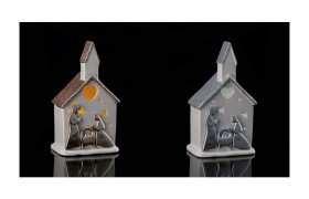 Presepe ceramica con luce LED.ASS.2 MIS.12X8 H20CM