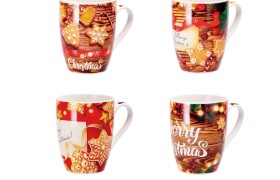 Tazza mug ceramica,decori natale.ASS.4 DIAM.8 X H10,5CM
