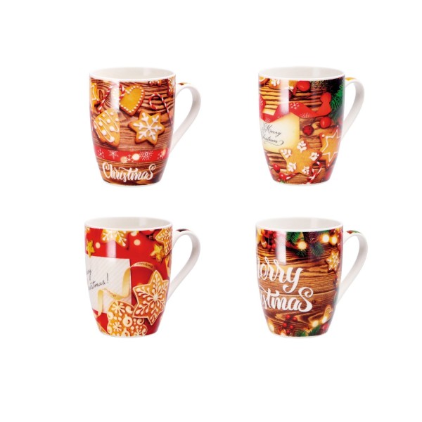 Tazza mug ceramica,decori natale.ASS.4 DIAM.8 X H10,5CM