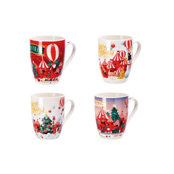 Tazza mug ceramica,decori natale.ASS.4 DIAM.8 X H10,5CM
