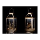 Lanterna metallo con luci LED soggetti natalizi.ASS.2 MIS.17X18 H37CM