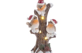 Ramo uccellini natalizio in resina con luci LED.MIS.12X8,5 H22CM