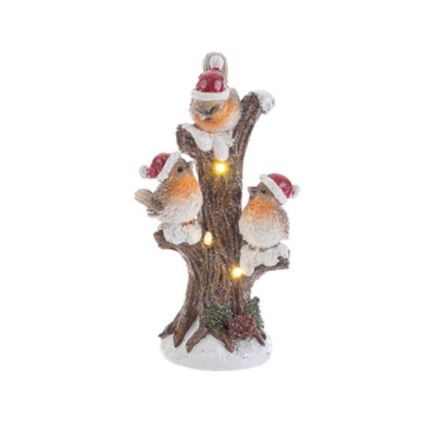 Ramo uccellini natalizio in resina con luci LED.MIS.12X8,5 H22CM