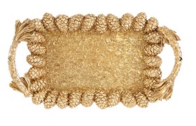 Vassoio pigne in resina,colore oro.MIS.29X16,5 H3CM