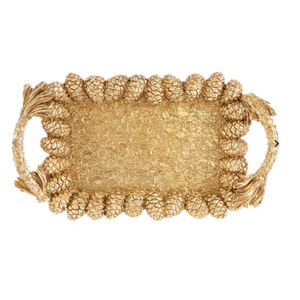 Vassoio pigne in resina,colore oro.MIS.29X16,5 H3CM