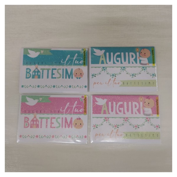 Biglietti auguri portasoldi per battesimo,glitter.ASS.2 MIS12X17CM
