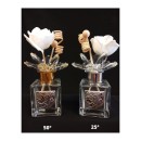 Profumatore vetro con fiore cristallo e placca ,compreso di scatola e bastoncini.MIS 5,5X5,5 X6 H12CM