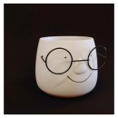 Portavaso ceramica opaca,viso con occhiali.DIAM.12 H13CM