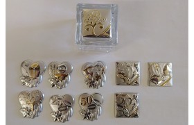 Scatola cubo in vetro con placca.Mis.5x5cm