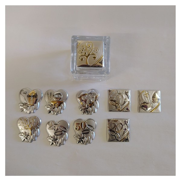 Scatola cubo in vetro con placca.Mis.5x5cm