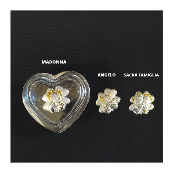 Scatola vetro forma cuore con placca.MIS 8,5x7,5 H 4,5CM