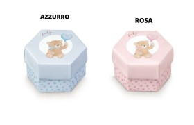 Scatola esagonale in cartoncino con orso.MIS.8X5,5CM con divisorio