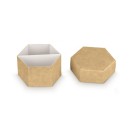 Scatola esagonale in cartoncino, fondo e coperchio con divisorio.Colore avana.Mis.6x4cm