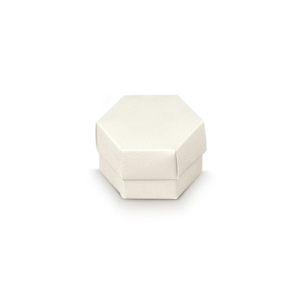 Scatola esagonale in cartoncino, fondo e coperchio , colore seta bianco.Mis.6x4cm