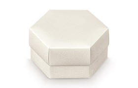 Scatola esagonale in cartoncino, fondo e coperchio , colore seta bianco.Mis.11x6cm