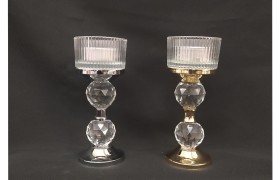 P/candela vetro con 2 sfere cristallo.H 13CM