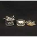 Scatola vetro con fiore cristallo,placca e candela.MIS.5 XH6,5CM