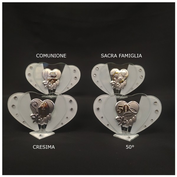 Icona vetro cuore, con strass.MIS.10X H6,5CM