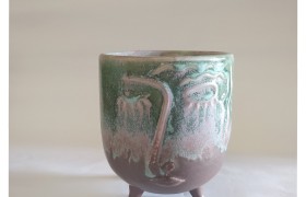 P/vaso ceramica decoro semilucido.DIAM.11XH13CM