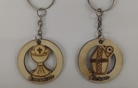 SET DA 12PZ P/chiavi legno con immagine sacra.DIAM.4CM