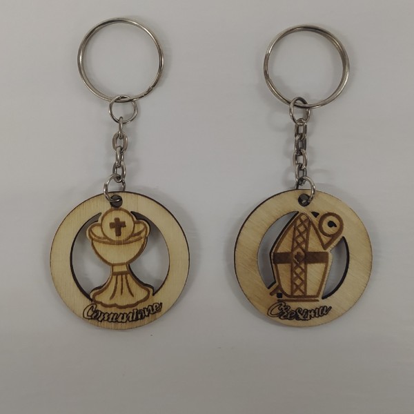 SET DA 12PZ P/chiavi legno con immagine sacra.DIAM.4CM