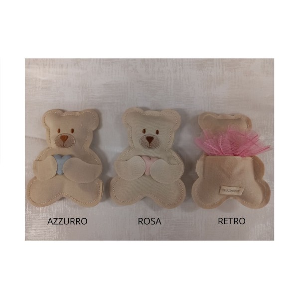 Sacchetto cotone,orsetto cuore.MIS.10X13,5CM