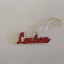 Applicazione legno LAUREA su base bianca con cordino.MIS.5,5X1,5CM circa