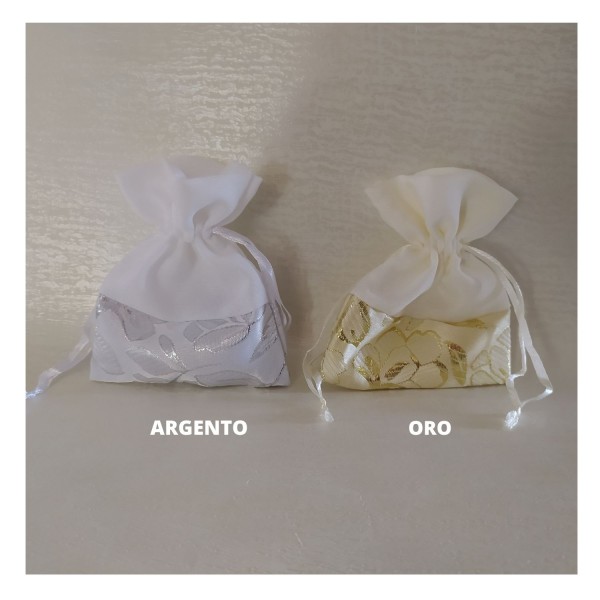 Sacchetto cotone con decoro oro o argento.MIS.10X12CM
