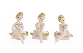 Ballerina resina seduta bianca e oro.Ass.3 MIS.5X7,5 H6CM