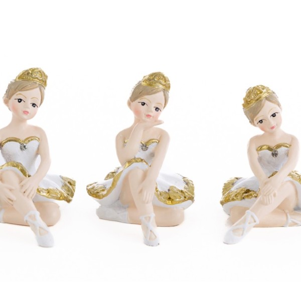 Ballerina resina seduta bianca e oro.Ass.3 MIS.5X7,5 H6CM