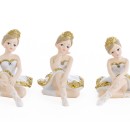 Ballerina resina seduta bianca e oro.Ass.3 MIS.5X7,5 H6CM