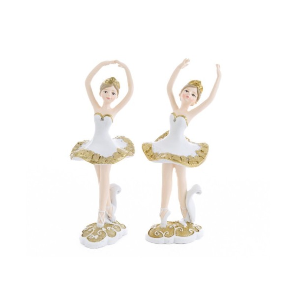 Ballerina resina bianca e oro.Ass.2 MIS.7X7X18CM