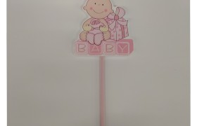 Spiedino legno porta-marshmallow baby  rosa  .MIS.6X6 (solo decoro neonato) H.26CM