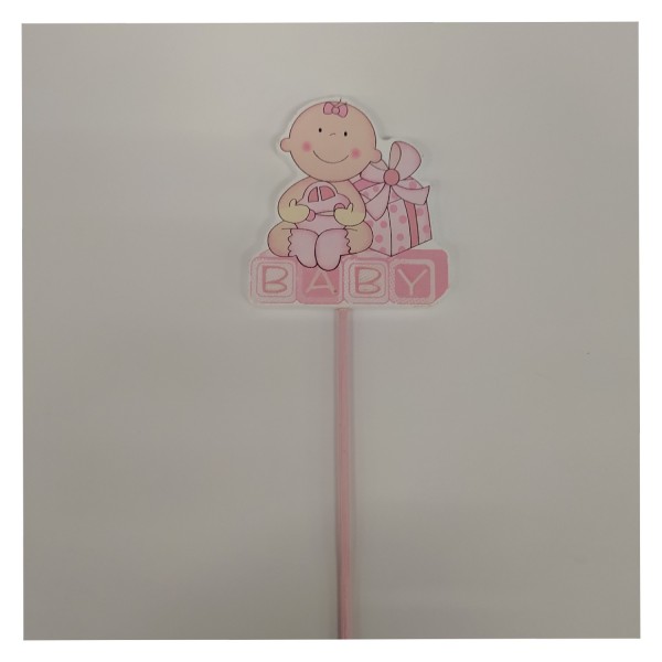 Spiedino legno porta-marshmallow baby  rosa  .MIS.6X6 (solo decoro neonato) H.26CM