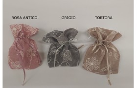 Sacchetto tessuto "tipo lino", ricamato.MIS 10X13,5CM