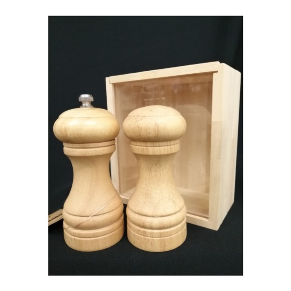 Sale e pepe legno con scatola.H 11,5CM