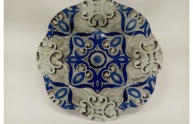Piatto vetro decorato.DIAM.23CM