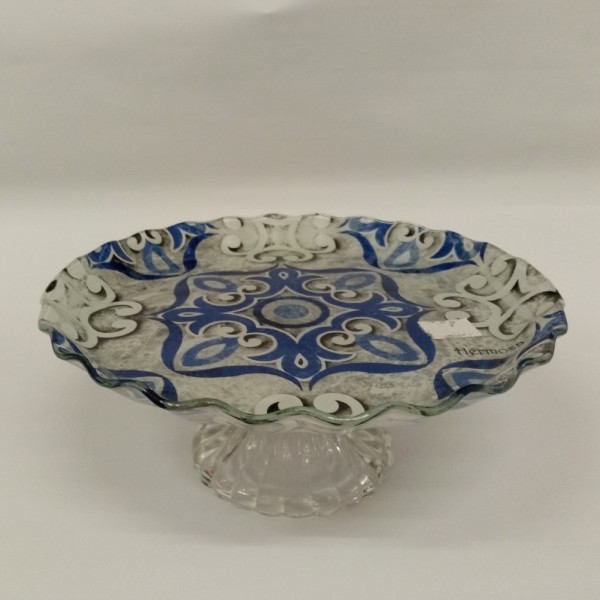 Alzata in vetro decorato.DIAM.23CM H9CM