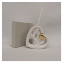 Profumatore resina opaca con cuore oro,bastoncini e scatola compresi.MIS.9X9 CM