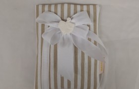Sacchetto tessuto a righe con applicazione CRESIMA e fiocco gros grein.MIS.10X13 CM