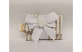 Bustina tessuto a righe con applicazione gesso CRESIMA e fiocco gros grein.MIS.10X8 CM