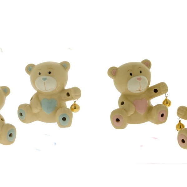 Orso porcellana con campanella e led.ASS.2 H 9CM