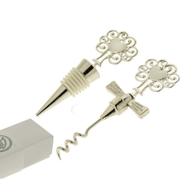 Set vino metallo con cuore,scatola compresa CM.12,5