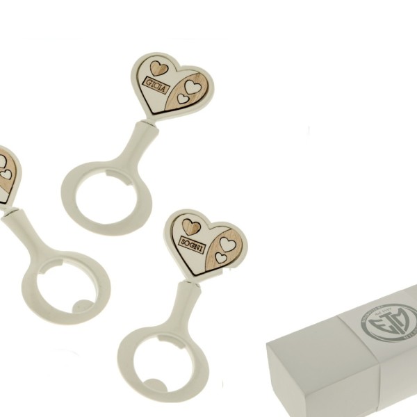 Apribottiglie metallo con inserti legno.ASS.3 CM11