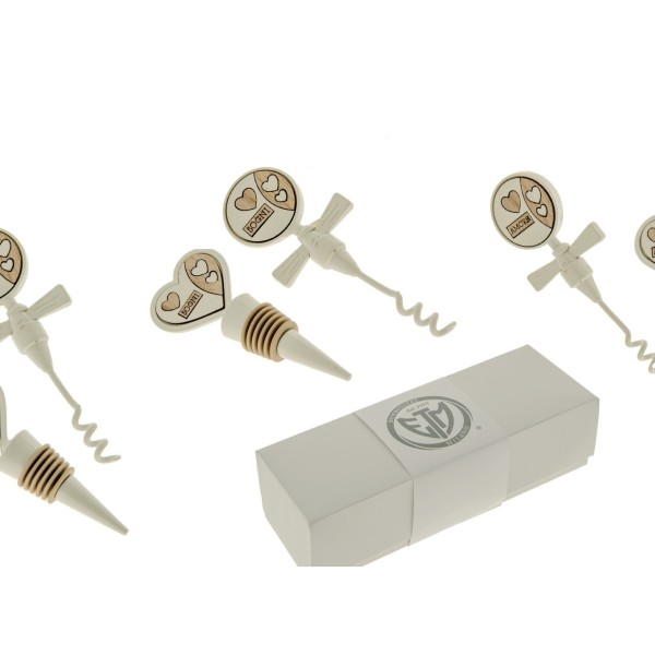 Set vino metallo con inserti legno ,scatola compresa.ASS.3 CM.12,5