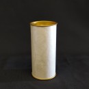 Scatola di cartone rivestita con fondo e coperchio metallo.DIAM.4CM H10CM